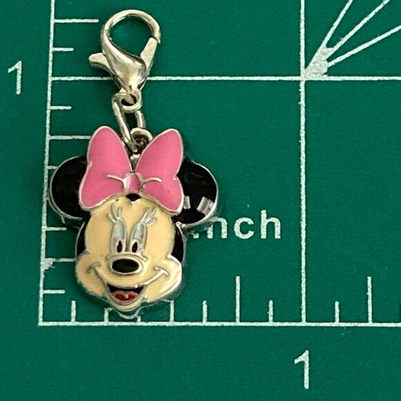 Disney Minnie Mouse Clip On Charm Pink Bow Enamel Zipper Pull Purse Signed Smile - Picture 7 of 8